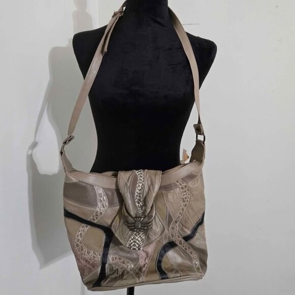 1980s Vintage Tan Patchwork Snakeskin Handbag - Picture 1 of 5